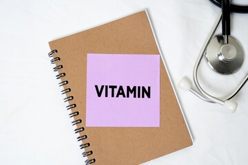 Vitamin writing concept on sticky notes isolated on white background. medical concept. 