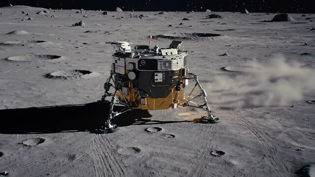 Lunar Lander Touchdown on Moon Surface Dust Plume