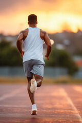 Fototapeta premium Man running on track, back view