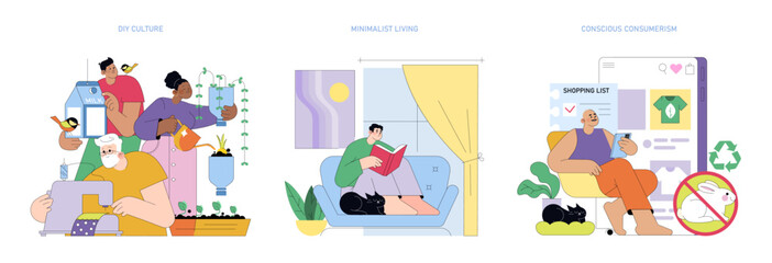 DIY, Minimalist Living, and Conscious Consumerism Illustration
