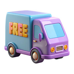 3d Cartoon free delivery truck isolated on transparent background