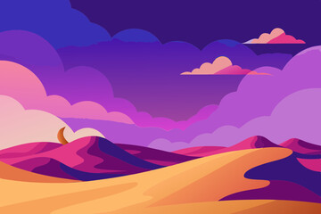 Fantasy Desert Scene with Purple Shadows and Clouds