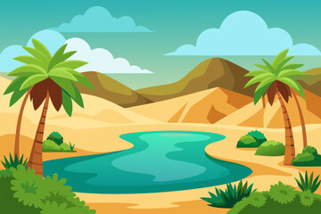 Fototapeta premium Serene Watering Hole in Desert Palm Grove