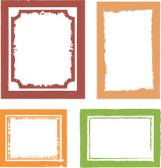 Versatile set of four rectangular frames in grunge and distressed earth tones, perfect for adding a rustic or vintage touch to photos, invitations, digital art, and various creative design projects.