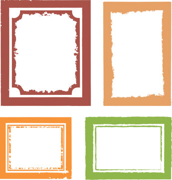 Versatile set of four rectangular frames in grunge and distressed earth tones, perfect for adding a rustic or vintage touch to photos, invitations, digital art, and various creative design projects.