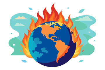 Naklejka premium Earth in Flames Depicting Global Warming Danger