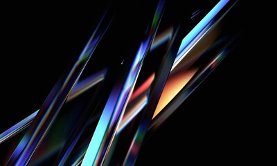 Fototapeta na wymiar Abstract iridescent shape, dark background design, 3d render