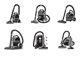 Vacuum Cleaner Silhouette black vector Set