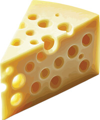 Vector illustration of a delicious triangular slice of swiss cheese with holes