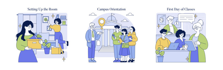 Students Organizing Room and Attending Campus Orientation
