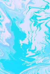 Abstract turquoise background. Acrylic paint flows freely and creates an arbitrary pattern. Bright shades. The effect of a stone, a sea wave.