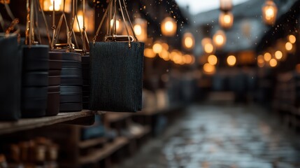 A beautifully crafted array of handmade bags displayed in a market setting, reflecting artistry and culture while embodying the charm of local craftsmanship.