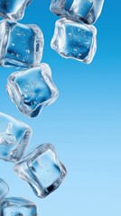 Obraz premium Floating ice cubes against clear blue sky background