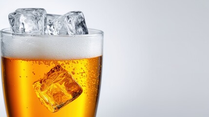 Refreshing cold beverage with ice cubes in clear glass