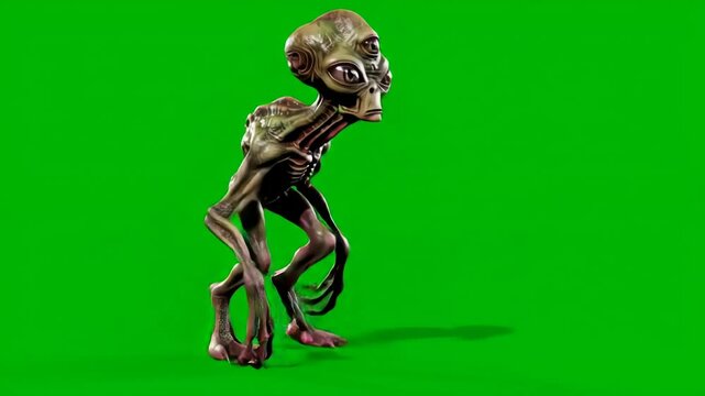 Three-Eyed Alien Creature on Green Screen