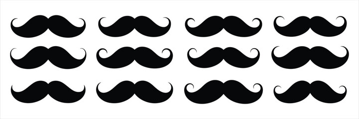 mustache icon set vector silhouette on white background.