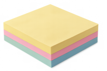 Three vibrant sticky notes stacked neatly, showcasing pastel colors of yellow, pink, and blue, ideal for reminders and quick messages