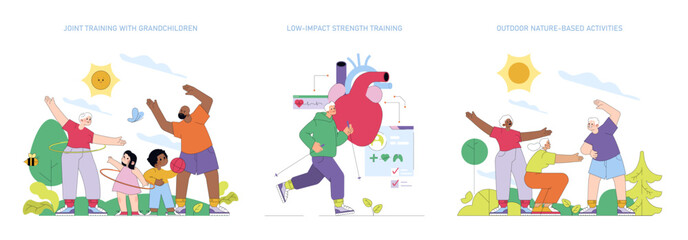 Active Outdoor Fun with Family in Vector Illustration