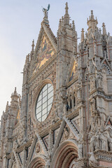 Fototapeta premium Close-Up of Siena Cathedral (Duomo di Siena) Facade at Sunset, Tuscany, Italy, Detailed