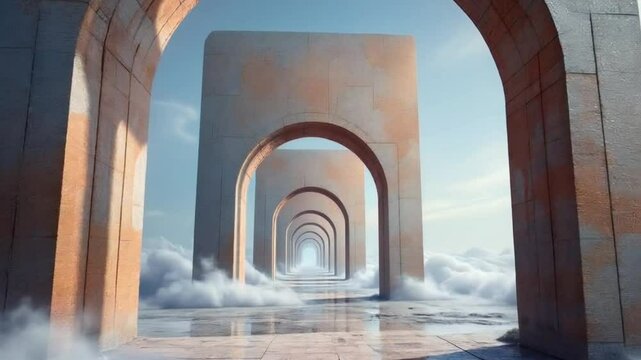 Ancient stone arches and columns form a historic corridor within the Church of the Holy Sepulchre in Jerusalem, offering a glimpse into medieval church architecture 4k unique Abstract video