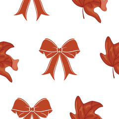 Repeatable vector design with stylized maple leaves and classic red bows for Canada Day