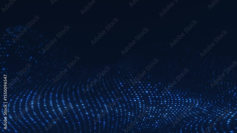 Wall mural blue digital wave made of glowing binary particles flowing across a dark background. represents mode