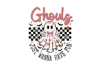 Ghouls just wanna have fun, Halloween Cartoon ghost isolated on transparent background