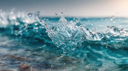 Turquoise waves crash energetically against the rocky shore during the early morning, capturing the sunlight and creating a mesmerizing display of nature's power.