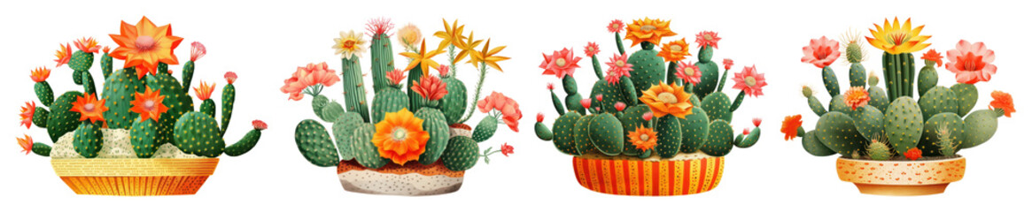 Obraz premium PNG Vibrant blooming cactus collection, element set on transparent background