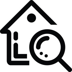Real Estate Line Icon of House with Magnifying Glass Ideal for Property Search, Home Inspection, and Real Estate Listings