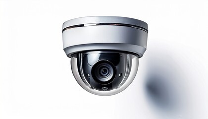 a ceiling mounted security camera captures clear footage in a room isolated on a white background