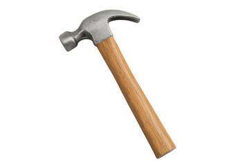 Metal claw hammer with wooden handle isolated on transparent background, ready for use in construction and diy projects