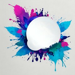 Colorful Speech Bubble with Abstract Paint Splashes on White Background