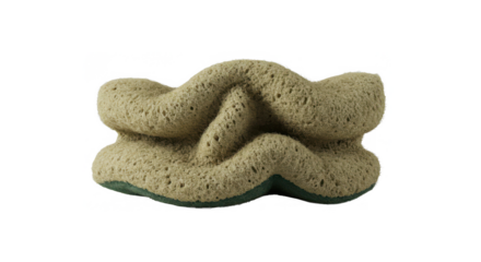 Abstract decorative stone sculpture in neutral color on white background  