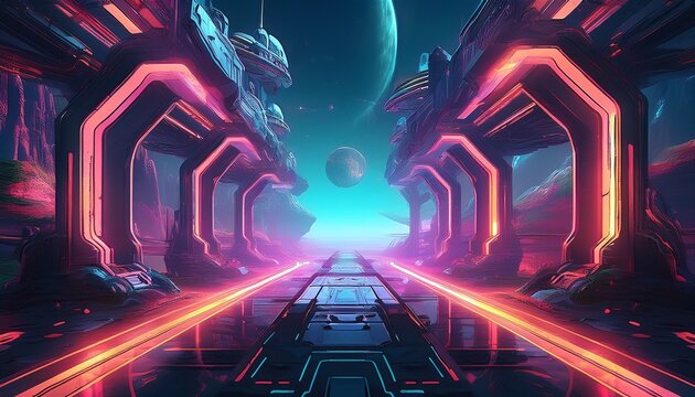 sci fi fantasy futuristic illustration digital background art scifi artwork tech technology wallpaper future concept dystopia cyberpunk neon modern style