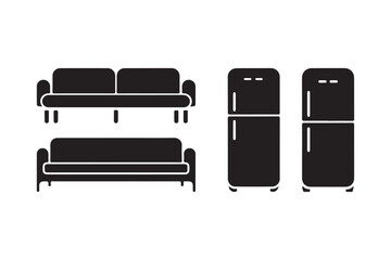 Minimalist Sofa and Fridge Icon Set Furniture and Appliance Vector Symbols