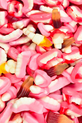 Assorted gummy candies. Top view. Jelly  sweets.