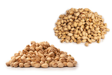 Tasty pistachios isolated on a white background.