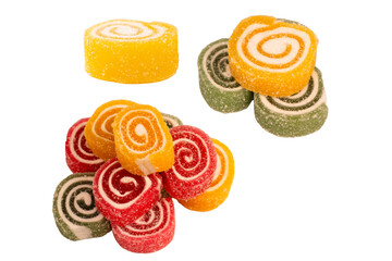 Jelly sweet candy roll isolated on a white background. Marmalade candy.