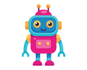 Cute 3d plastic toy robots in various vibrant color vector art design 