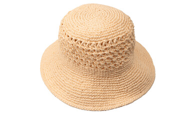 Straw summer hat with isolated on white background.