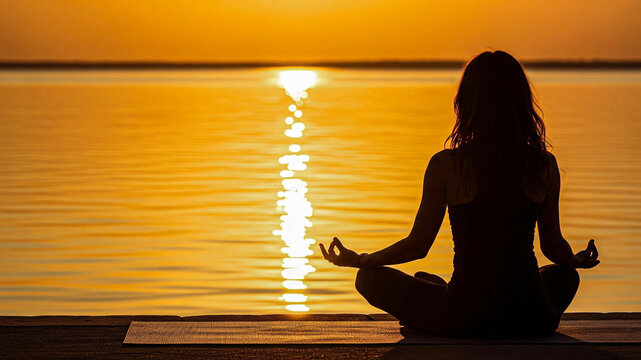 Woman Practicing Yoga and Meditation with Gyan Mudra - Powered by Adobe