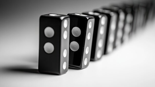 Black dominoes in a row on a light background