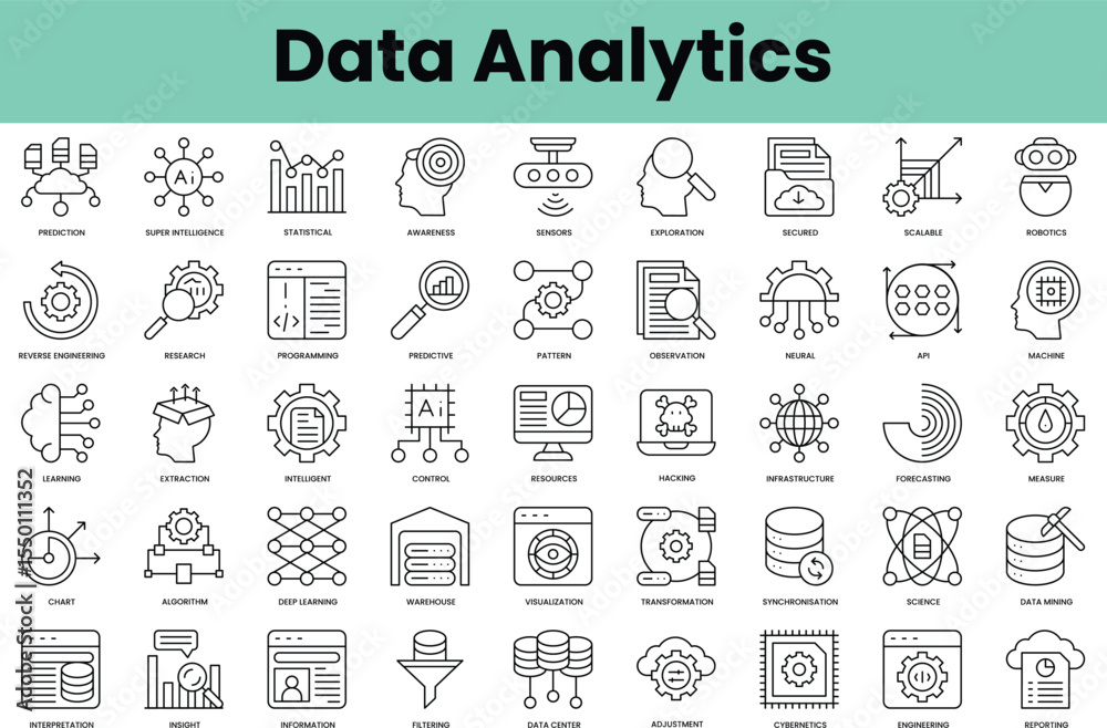 Fototapete set of data analytics icons. linear style icon bundle. vector illustration