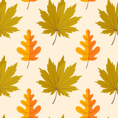 Fototapeta premium Autumn leaves seamless pattern. Rustic fall foliage for seasonal decor. Vector illustration.