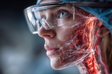 A conceptual depiction of a female medical professional with vascular system overlay, highlighting innovation in healthcare, research, and technology.