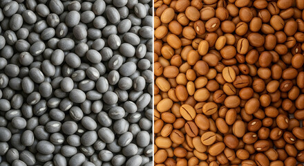 Dichotomy Of Legumes Raw Black Beans Versus Roasted Soybeans