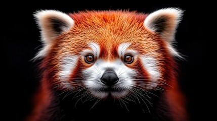 Obraz premium A close-up portrait of an adorable red panda showcases its vibrant fur and expressive eyes, highlighting the charm and playful nature of this beloved animal in stunning detail.