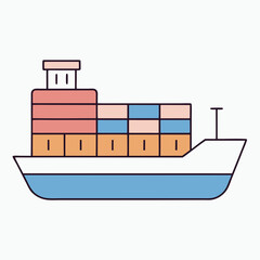 Stylized illustration of a cargo ship carrying colorful containers on a white background container ship