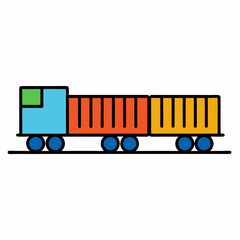 Blue and green train engine with orange and yellow cargo containers on tracks transportation freight